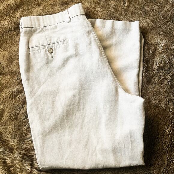 Dockers Premium Mens Linen Blend Pleated Classic Fit Pants - Beige, Size 38/28 - Picture 6 of 6
